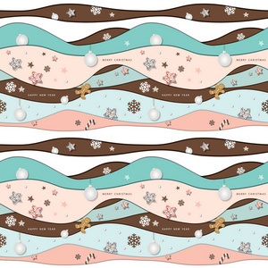 圣诞节模式背景。剪纸层, 装饰着闪闪发光的星星, 雪花和球。光栅