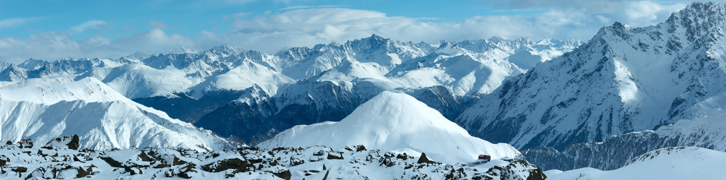 Silvretta 阿尔卑斯山冬季视图 奥地利。全景