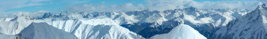 Silvretta 阿尔卑斯山冬季视图 奥地利。全景