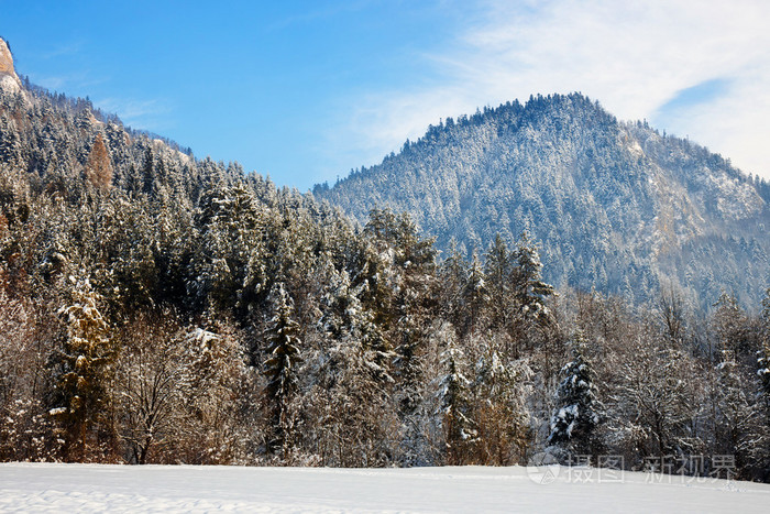 在 Pieniny 山，三个皇冠，波兰冬季景观