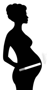 孕妇用香烟剪影向量例证, 怀孕概念向量概要被隔绝在白色背景之下