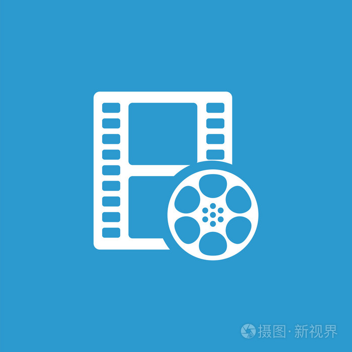 视频电影图标,孤立的, 白色的蓝色艾菲尔