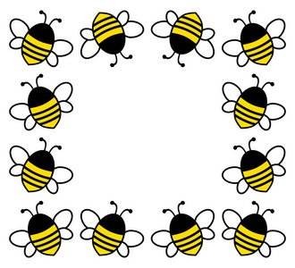 方形框架与卡通可爱的蜜蜂为您的文本。矢量插图