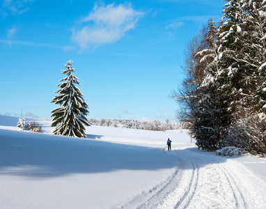 寒冬山水风景与改性越野滑雪方式