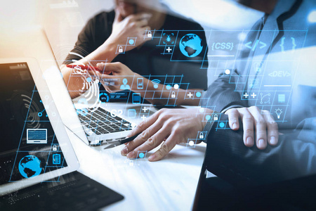 编码软件开发人员使用 ar 新设计仪表板计算机图标的 scrum 敏捷开发