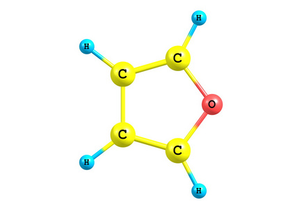 四氢呋喃呋喃分子结构在白色背景上照片