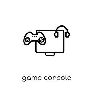 游戏机图标。时尚现代平面线性矢量游戏控制台图标在白色背景从细线娱乐收藏, 概述向量例证