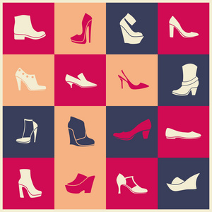 不同种类的鞋子的多色平面图标
