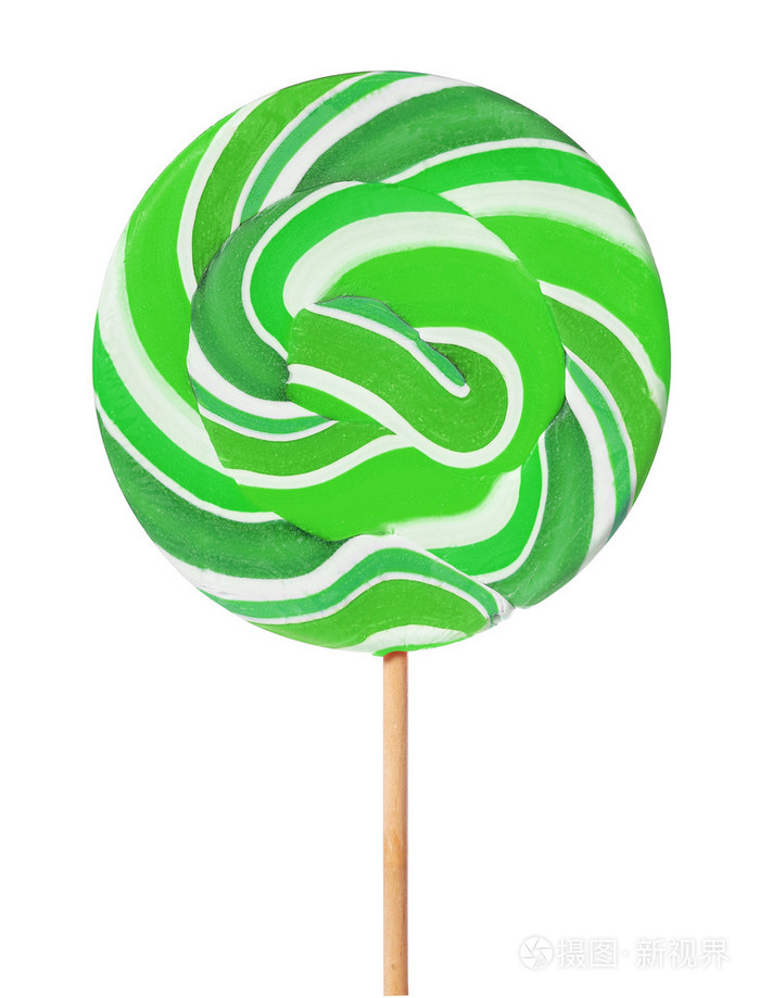 孤立的白色背景上的绿色棒棒糖