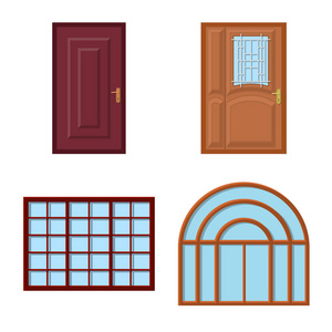 门和前符号的矢量插图。网站的门和木制股票符号集