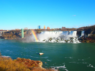 niagara在一天中以彩虹的不同角度坠落