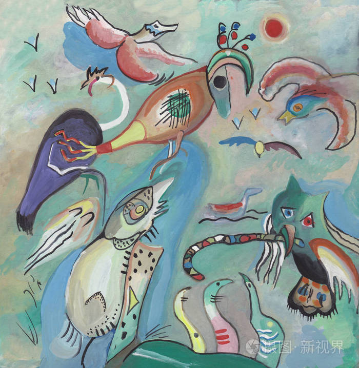 抽象图片许多种类的外来鸟