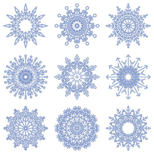 收集艺术冰抽象水晶雪片隔绝在背景作为冬季12月装饰组或集合。冰或霜冻美丽的明星饰品剪影或季节艺术