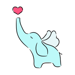 大象的心脏可爱的大象与心脏动画片手绘的向量例证.