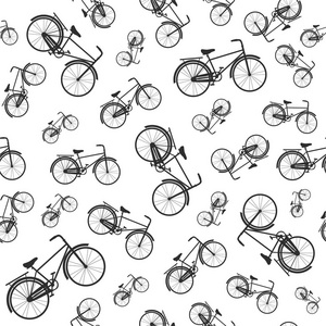 抽象无缝的模式与手绘自行车。单色自行车背景。向量例证