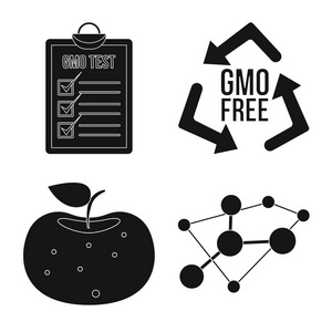 遗传和植物标识的孤立对象。收集遗传和生物技术向量图标的股票