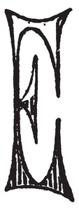 装饰大写字母 E, 复古线画或雕刻插图