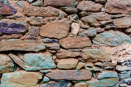 景色古老的乡村大石头墙的背景。复制空间以进行编辑