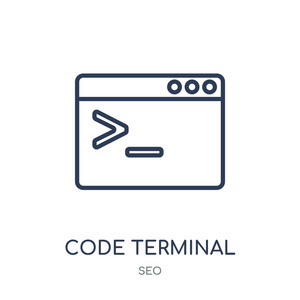 代码终端图标。代码终端线性符号设计从 seo 集合。简单的大纲元素向量例证在白色背景