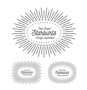 Sunbursts 框架集。椭圆形的形状。白色背景上的矢量插图