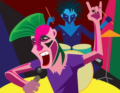 乐队演奏朋克摇滚音乐时尚摇滚风格模特女孩肖像.发型.