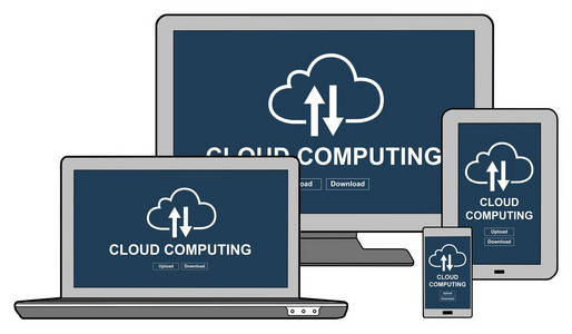 云计算概念显示不同的信息技术设备