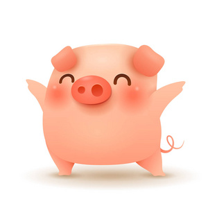 快乐的小猪张开双臂.2019新年标志在中国日历, 向量例证照片