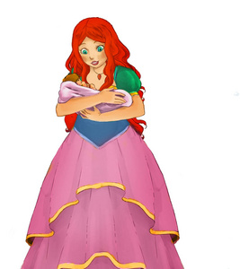 和平的女王卡通场景与母亲女王照顾他们的新生孩子-例证为孩子照片