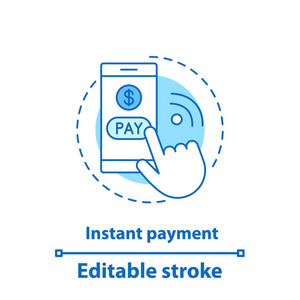 即时支付概念图标, 按点击付费想法薄线插图