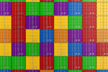 堆积的多彩货物集装箱的 3d 渲染