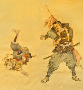 日本武士武术老画上照片