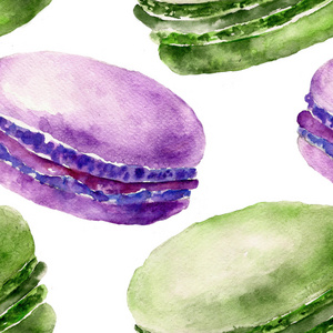 蛋白杏仁饼干用的无缝模式。水彩插图