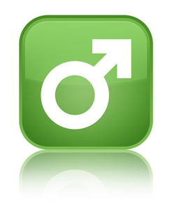 雄性符号图标有光泽绿色反映的方形按钮