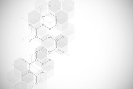 抽象分子结构和化学元素。医疗科技理念。几何背景从六边形
