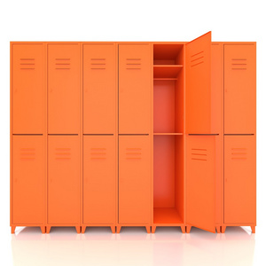 橙色的空储物柜隔离在白色背景上