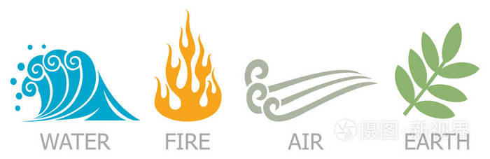 四元素的符号 水 火 空气和地球插画 正版商用图片0avemy 摄图新视界