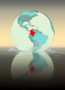 哥伦比亚在地球上溅入水中。3d 插图