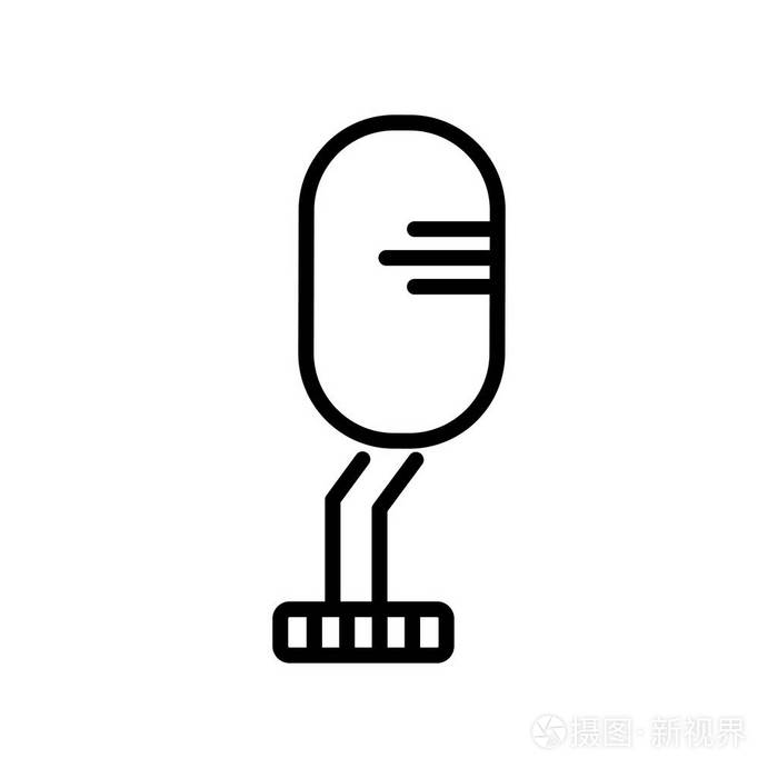 老麦克风透明符号, 线性和描边元素的轮廓样式插画-正版商用图片0av