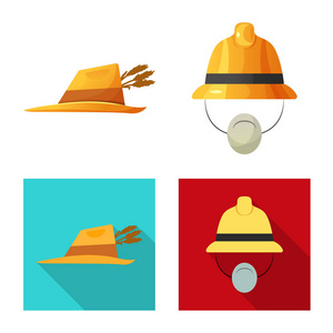 帽子和帽子符号的矢量插图。网站的头饰和附属股票符号集