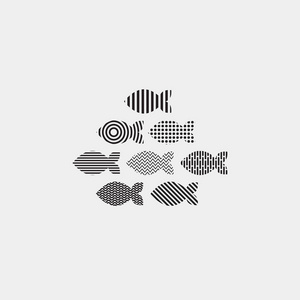 一套几何向量抽象黑白鱼, 鱼与图案, 设计元素, 捕鱼照片