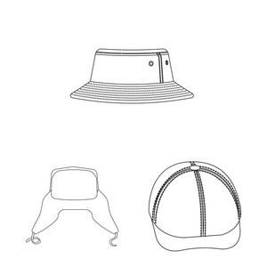 帽子和帽子标志的矢量插图。股票头饰和辅助向量图标的收集
