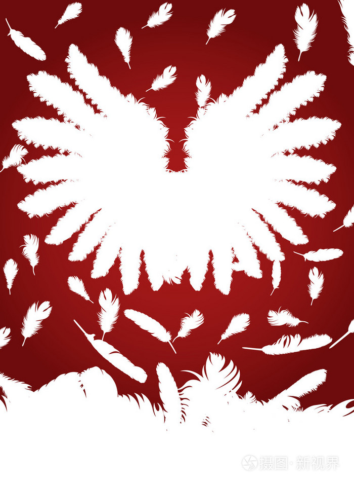 圣诞天使的羽毛翅膀矢量红色背景