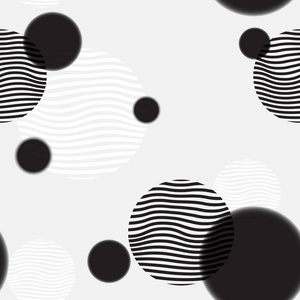 抽象的几何背景与黑白圆圈。无缝模式, 矢量插图
