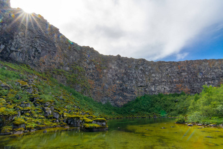 Asbyrgi 马鞋峡谷在 Jokulsargljufur 国家公园, 金刚石圈子, 北部冰岛