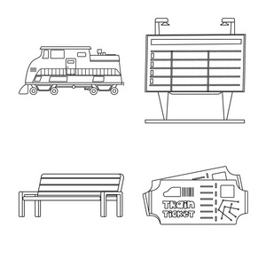 列车和车站标识的孤立对象。库存火车票矢量图标收藏