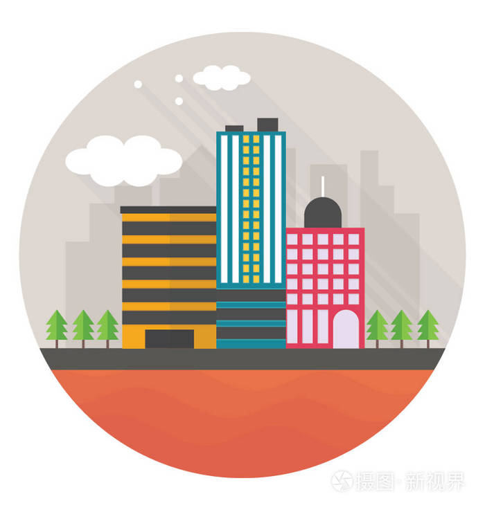 现代地区与高大的大厦, 城市图标