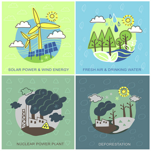 绿色能源和污染的平面设计图片