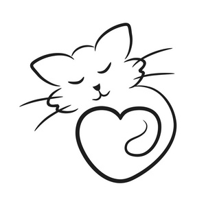 抽象猫图标与心脏像动物爱符号, 股票向量例证照片