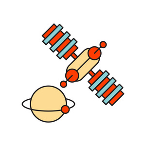卫星图标矢量在白色背景下被隔离, 卫星 si