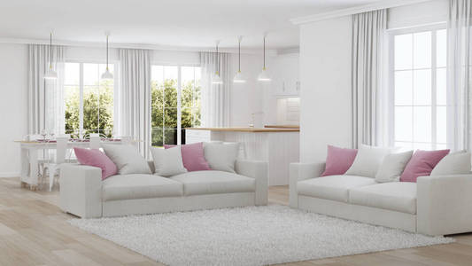 现代房子内部.白色内部.3d 渲染照片